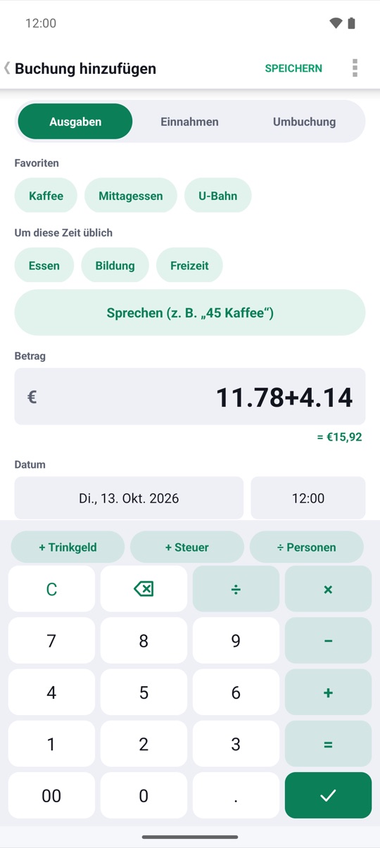 Einmal einrichten.